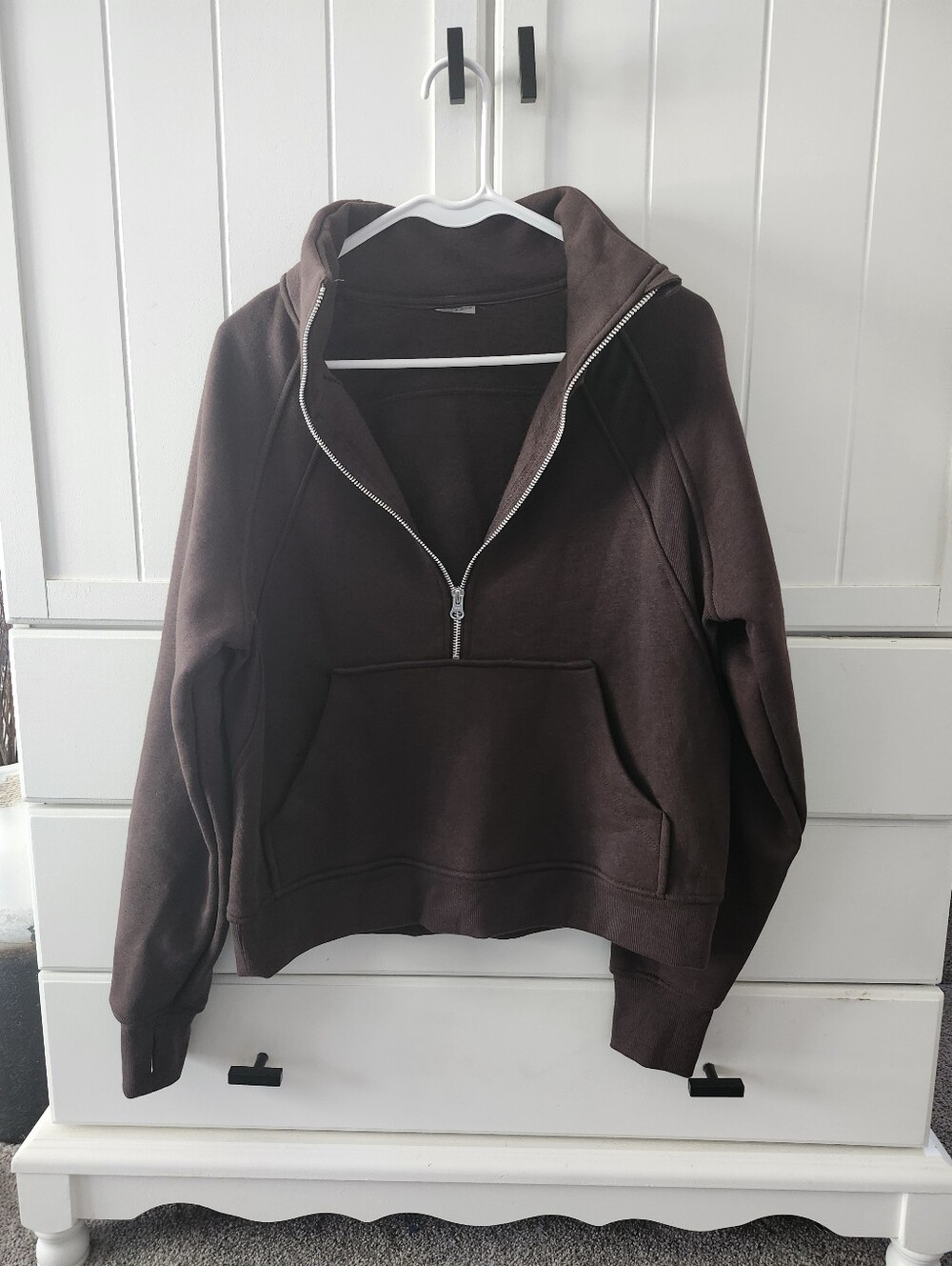 Women's Danskin Fleece Half-Zip Hooded Pullover Sweater - Chocolate Brown Sz M